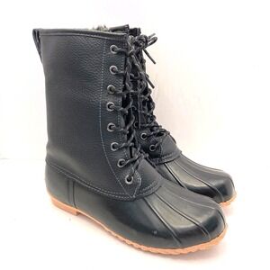 Eastland Duck Boots Black Leather Faux Fur Lined Women's 10 Waterproof Mid-Calf